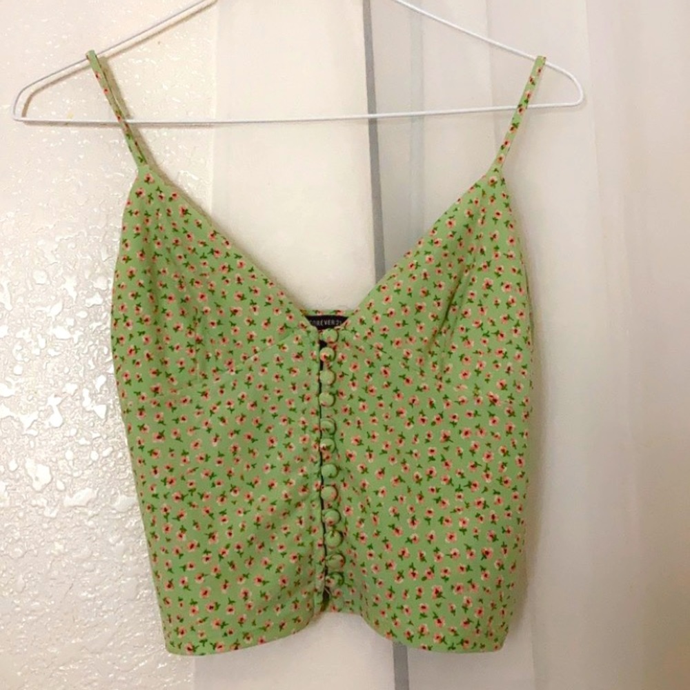 Green Floral Button Up Tank